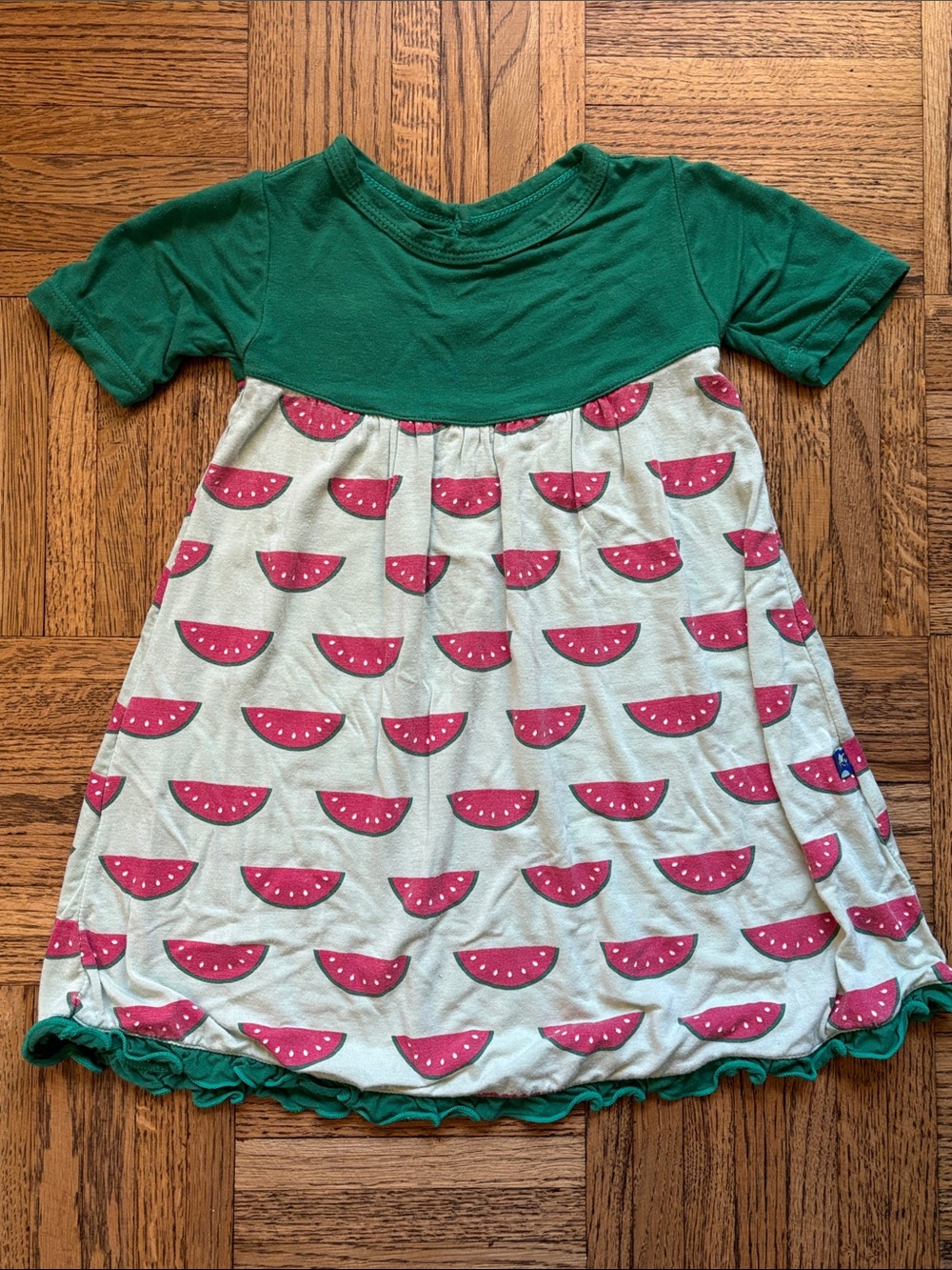 Kickee Pants Green Top with Pink Watermelon Print Dress